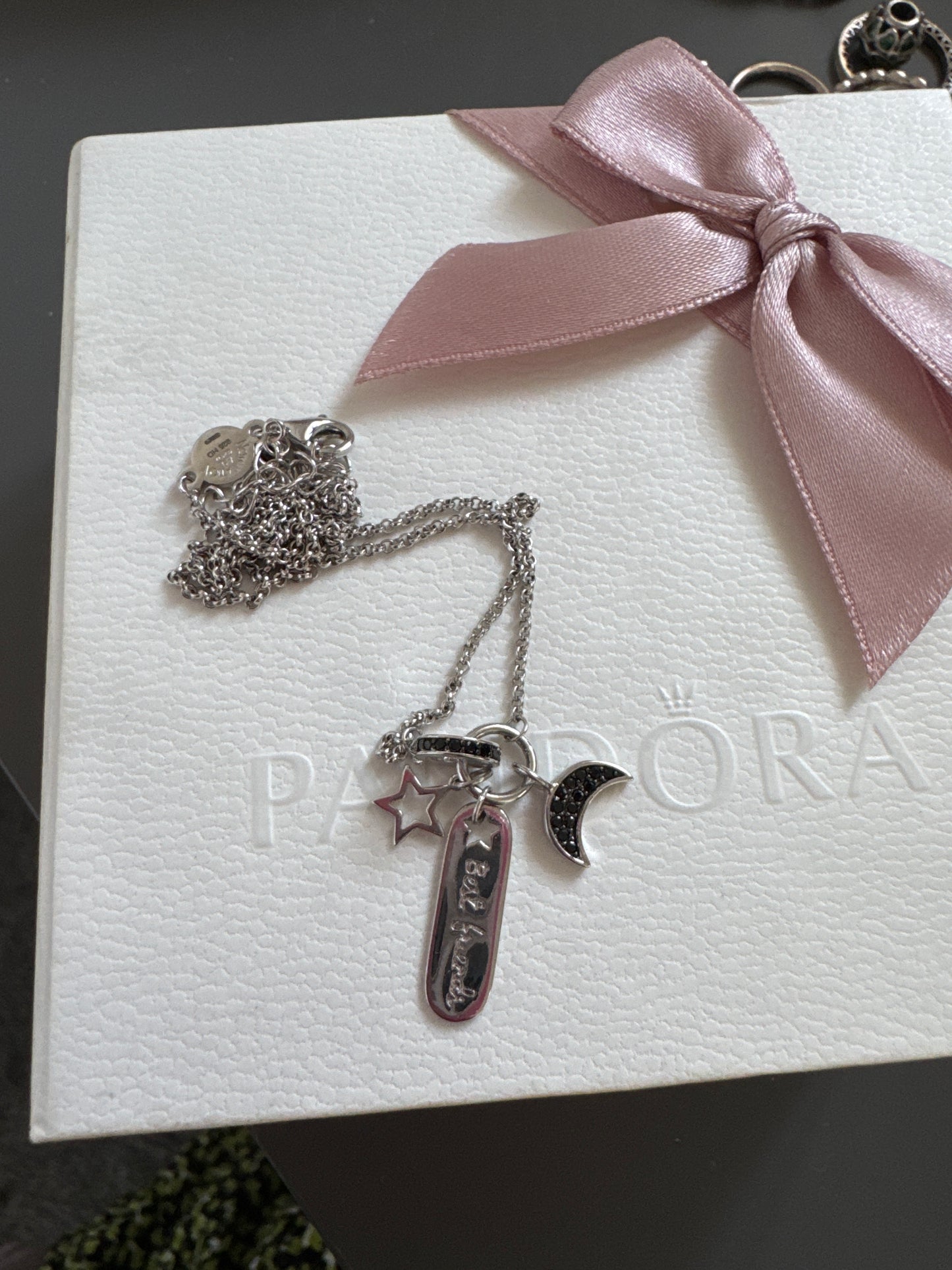 Genuine Nomination Silver Tone Best Friend Pave Moon and Star Necklace 45cm