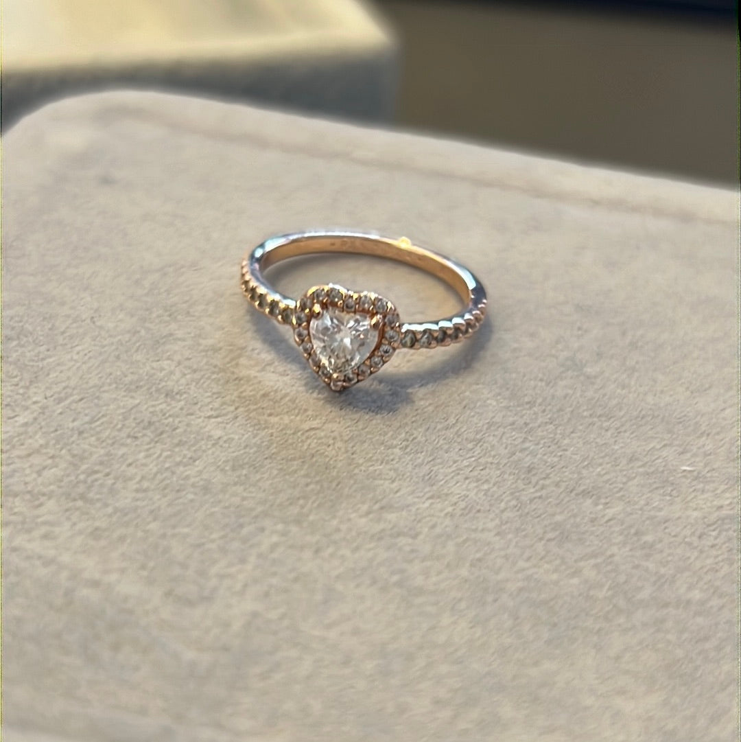 Genuine Pandora Rose Gold Pave Clear Stone Heart Ring Beautiful