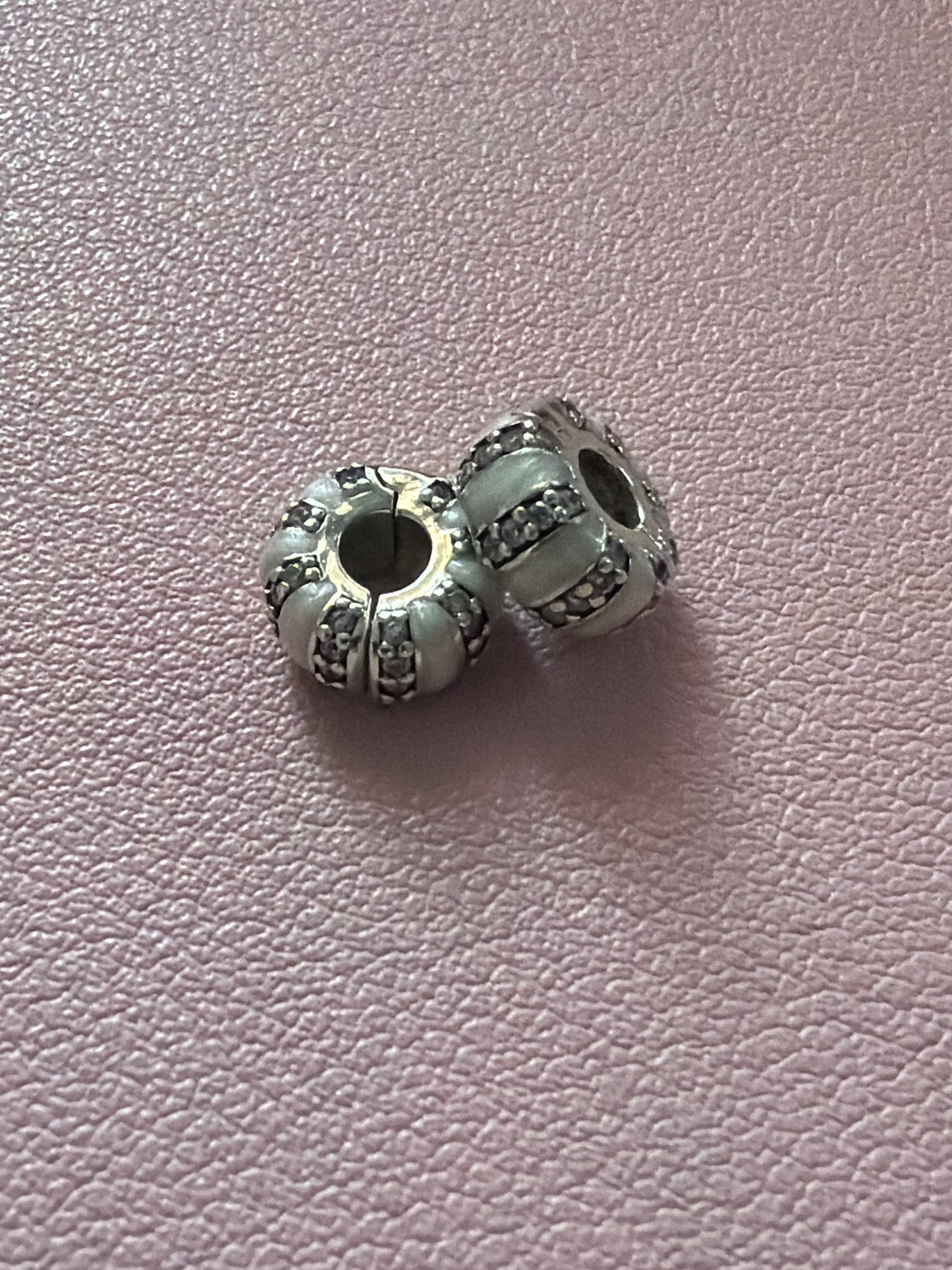 Genuine Pandora Stones and Stripes Spacers White Enamel Clips