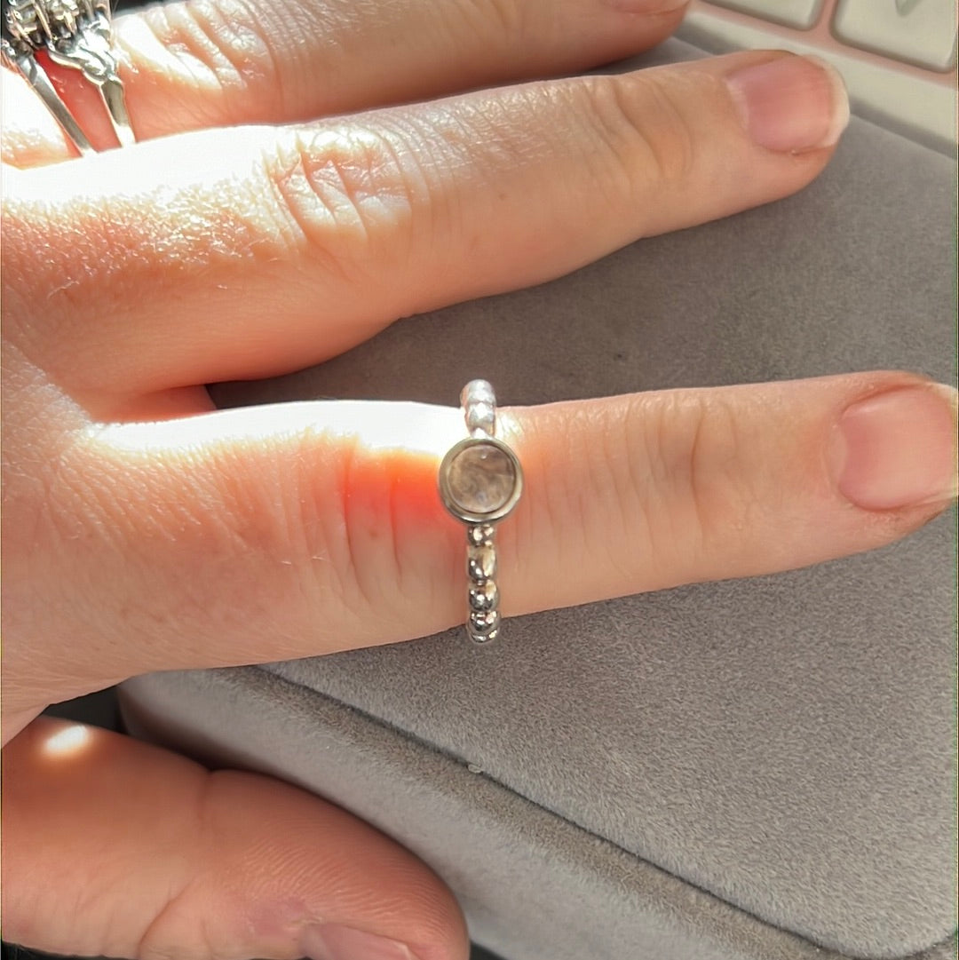 Genuine Pandora Clear Faceted Beaded Cabochon Ring in Size 55