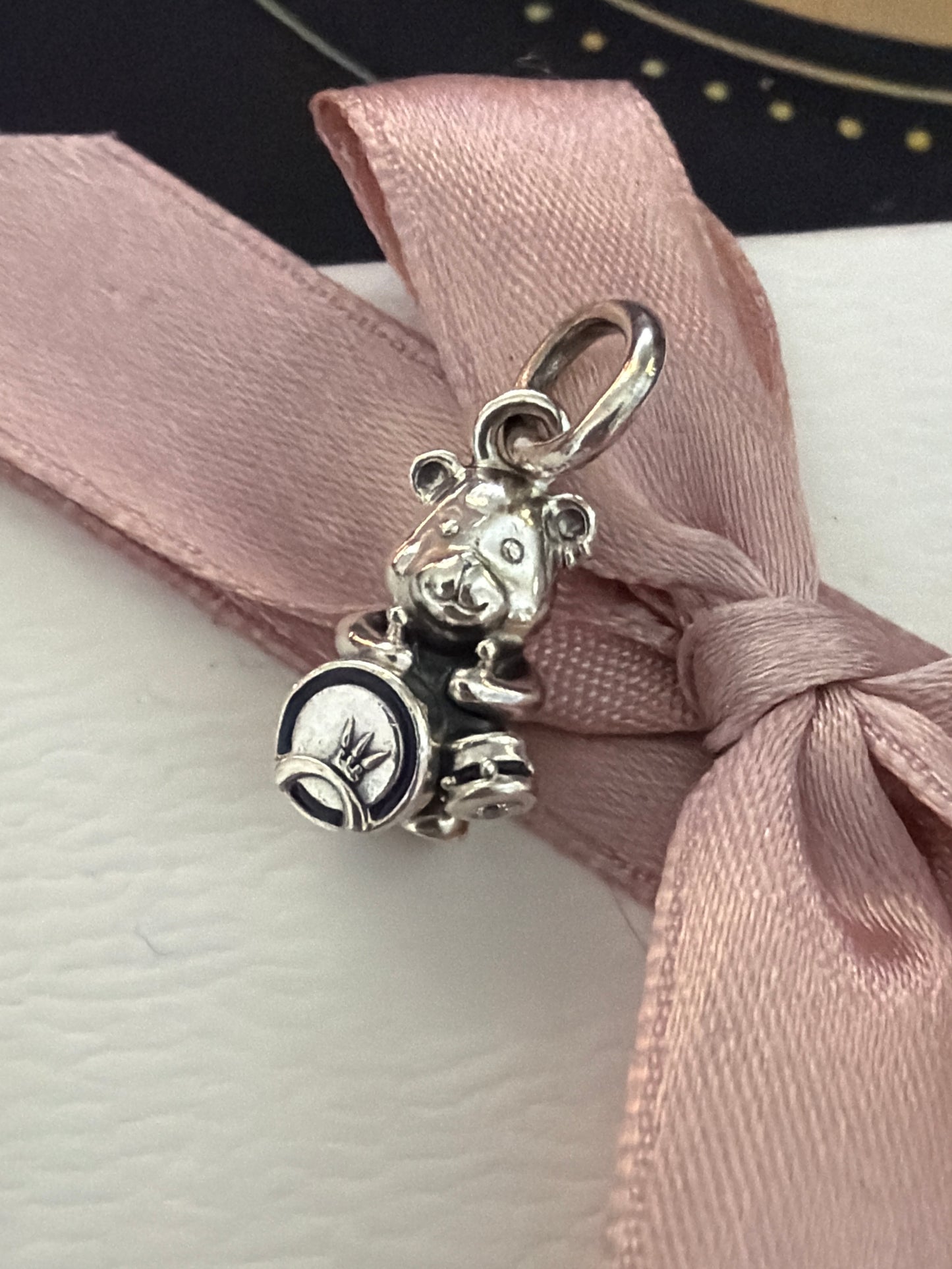 Genuine Pandora Dora Bear Punk Rockstar Enamel Dangle With Drums