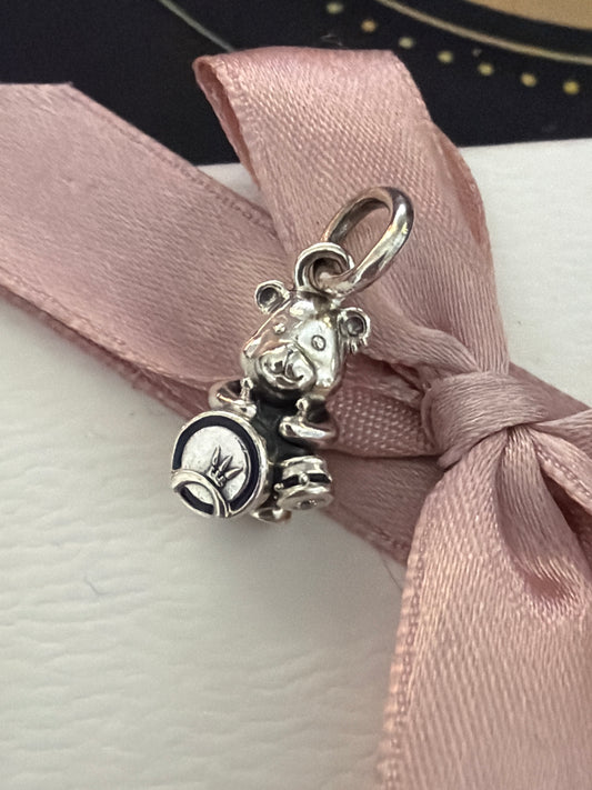 Genuine Pandora Dora Bear Punk Rockstar Enamel Dangle With Drums