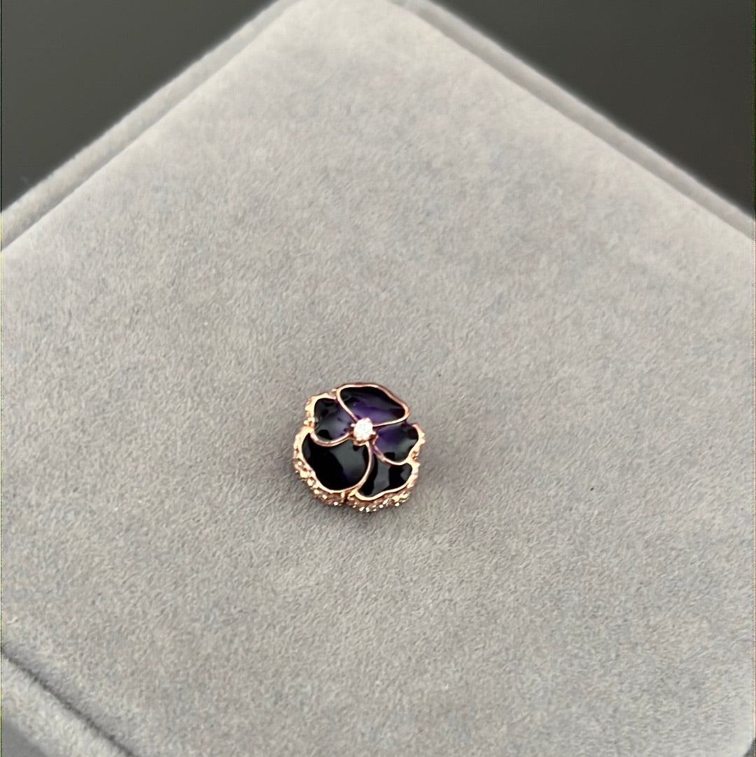 Genuine Pandora Rose Gold Pave Purple Pansy Flower Charm