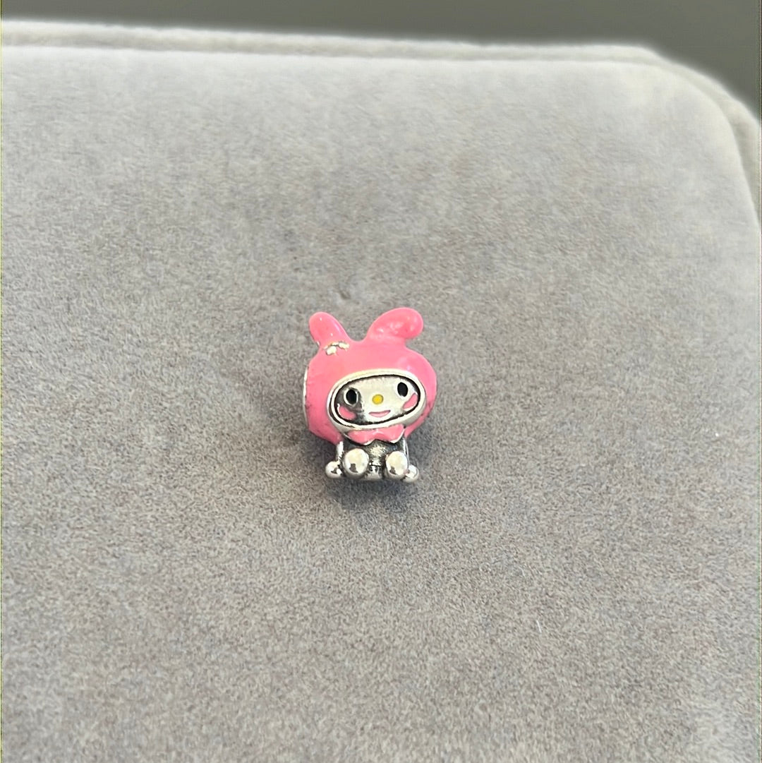 Sterling Silver Enamel Hello Kitty Pink Rabit Charm