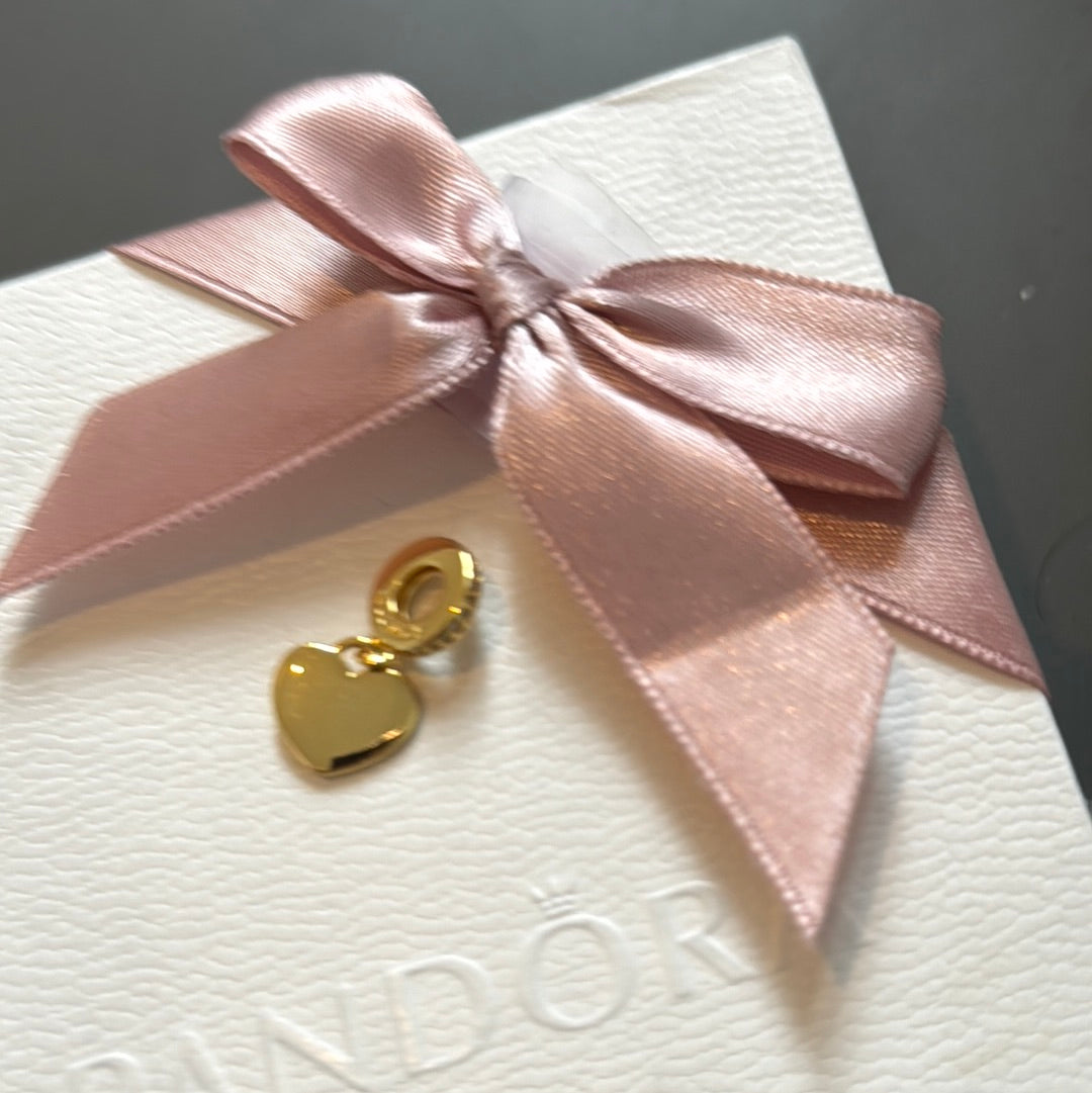 Genuine Pandora Shine Gold Engravable Heart Dangle Charm