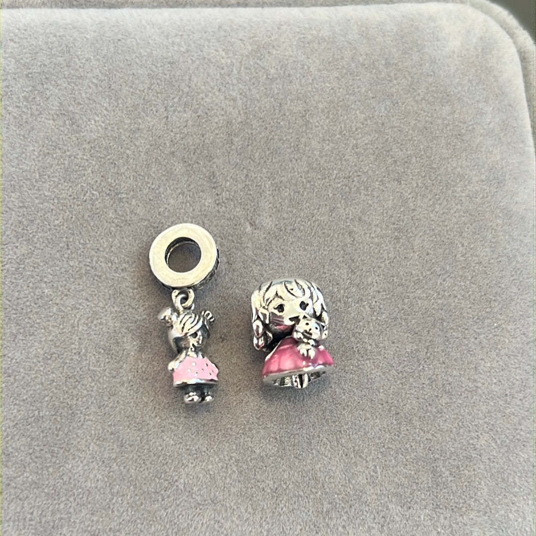 Sterling Silver Enamel Little Girl Charm Set x2