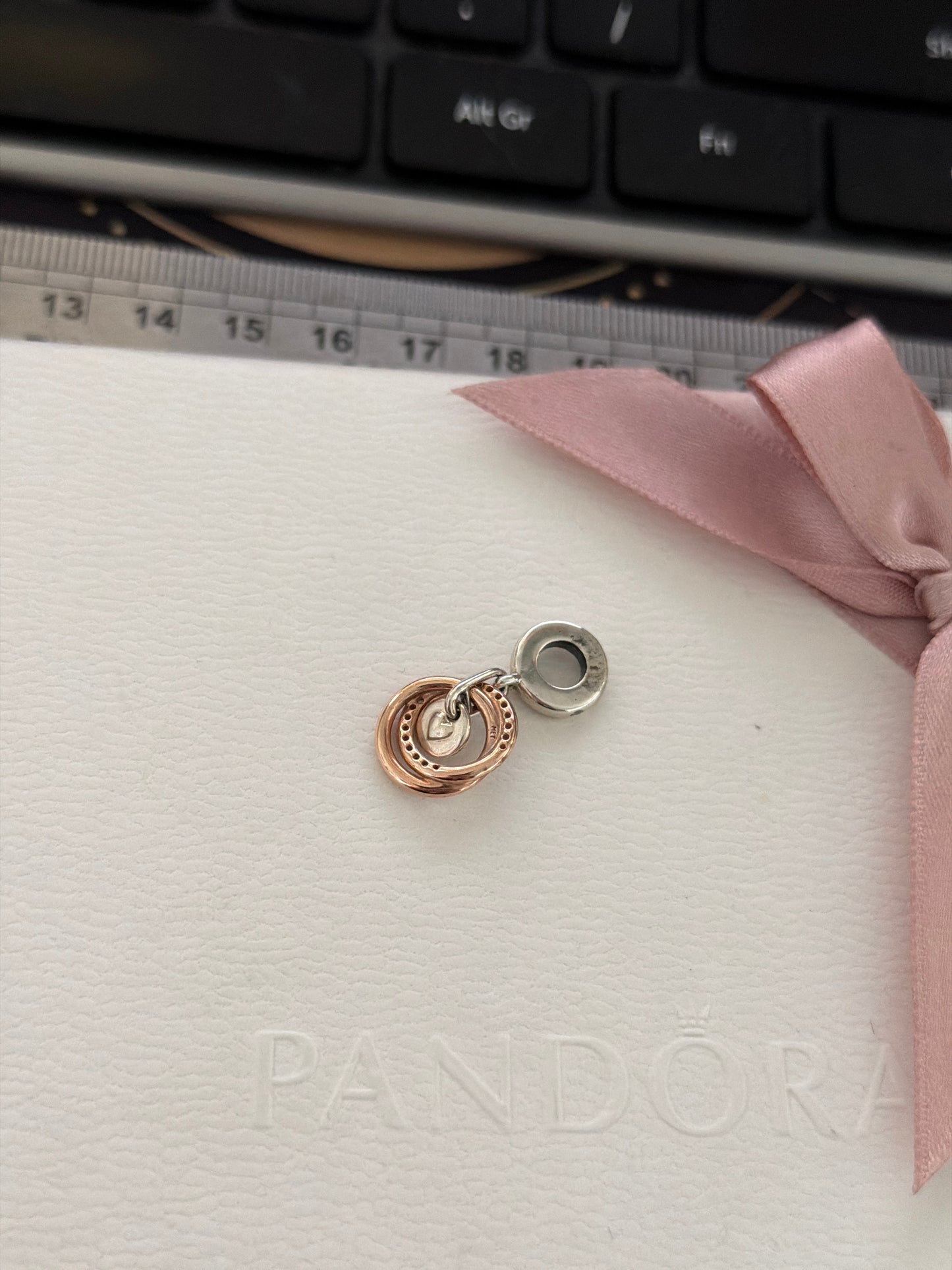 Genuine Pandora Rose Gold Double Pave Circles "Always Together" Dangle Charm
