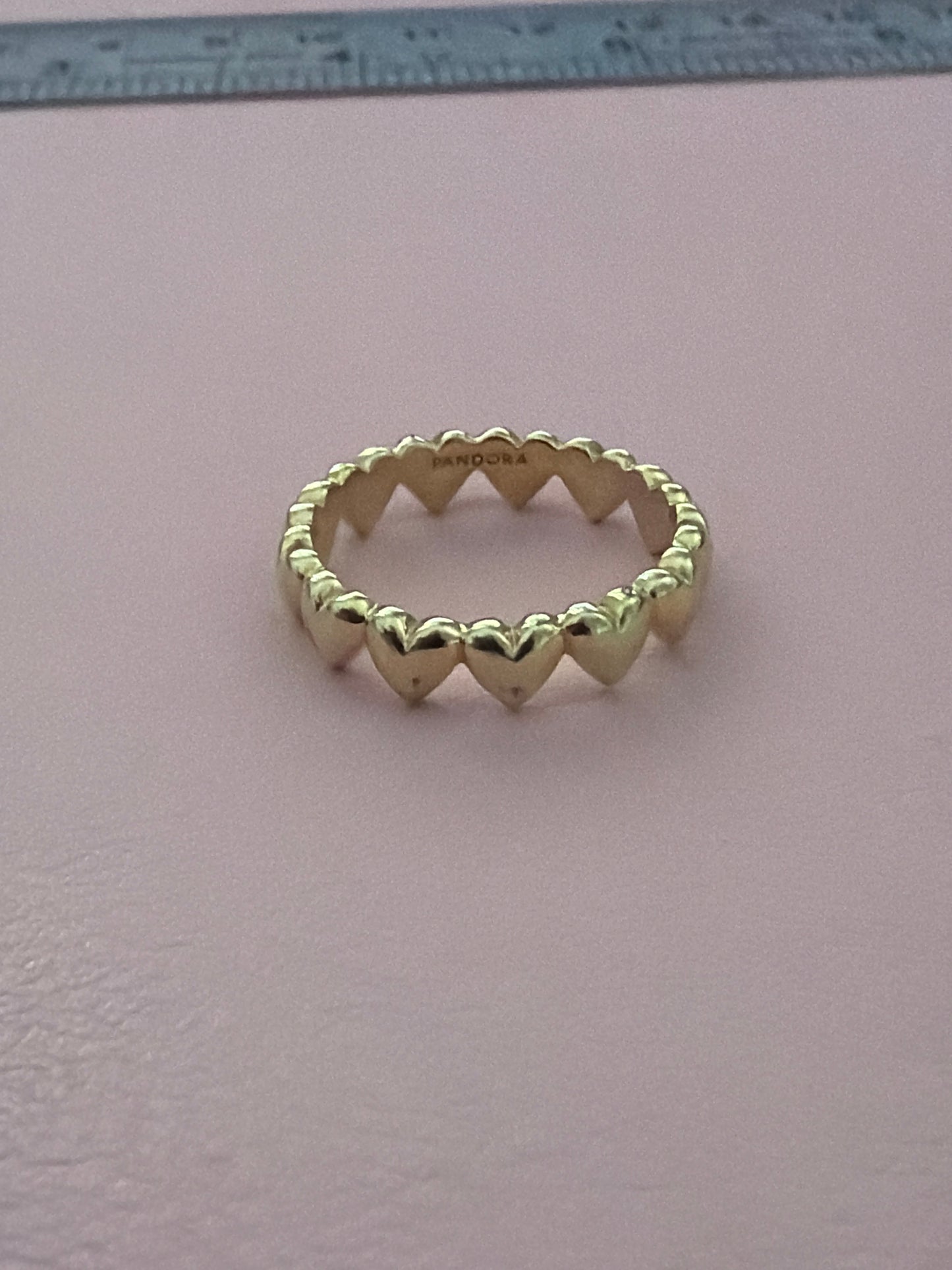Genuine Pandora Shine Gold Plated Row of Hearts Band Ring 54