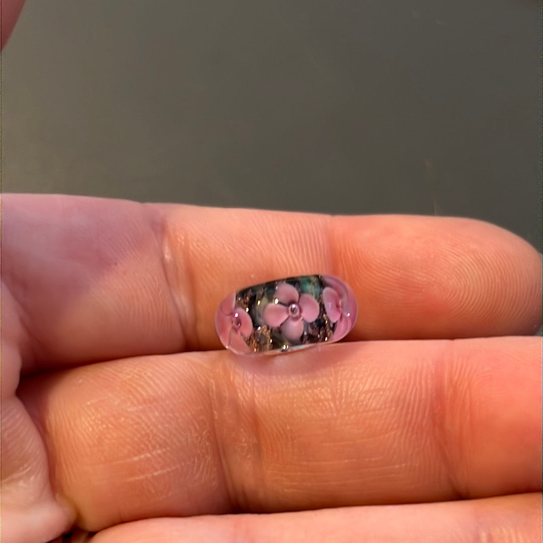 Genuine Trollbeads(?) Pink and Sparkle Gold Glitter Flower Murano Charm