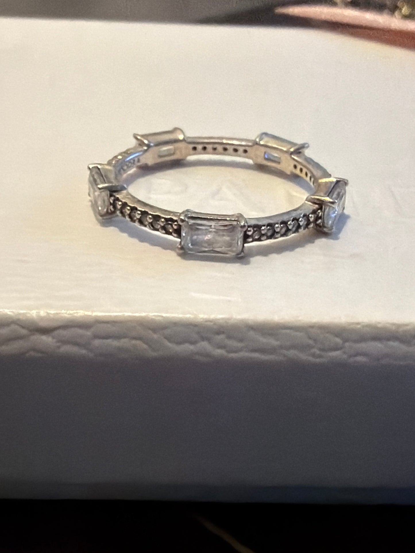 Genuine Pandora Rectangle CZ Pave Sparkling Bars Ring Band Size 58