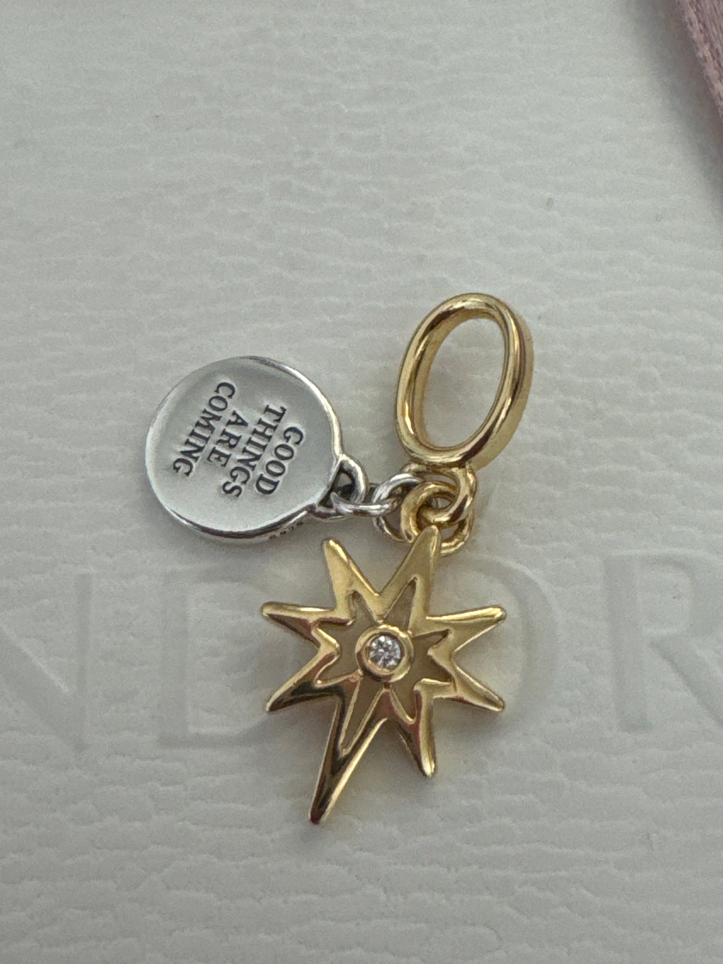 Genuine Pandora Shine Gold North Star Lab Grown Diamond 'Good Things are Coming' Dangle Charm