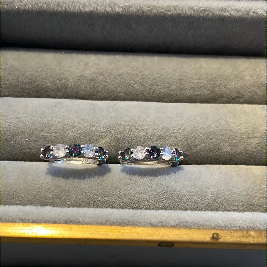 Brand New Sterling Silver Hoops Blue & Clear CZ Stones