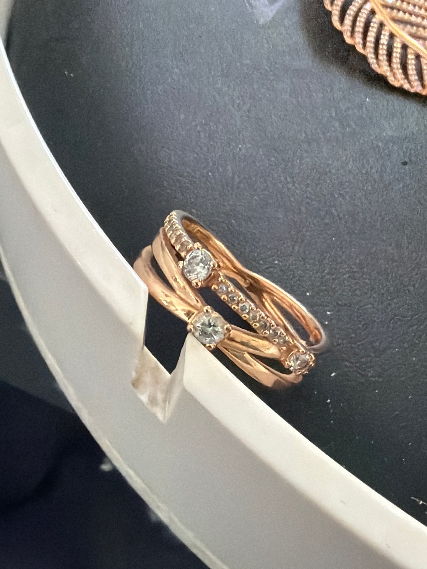 Genuine Pandora Rose Gold Triple Layer Sparkling Bar Pave Ring 60