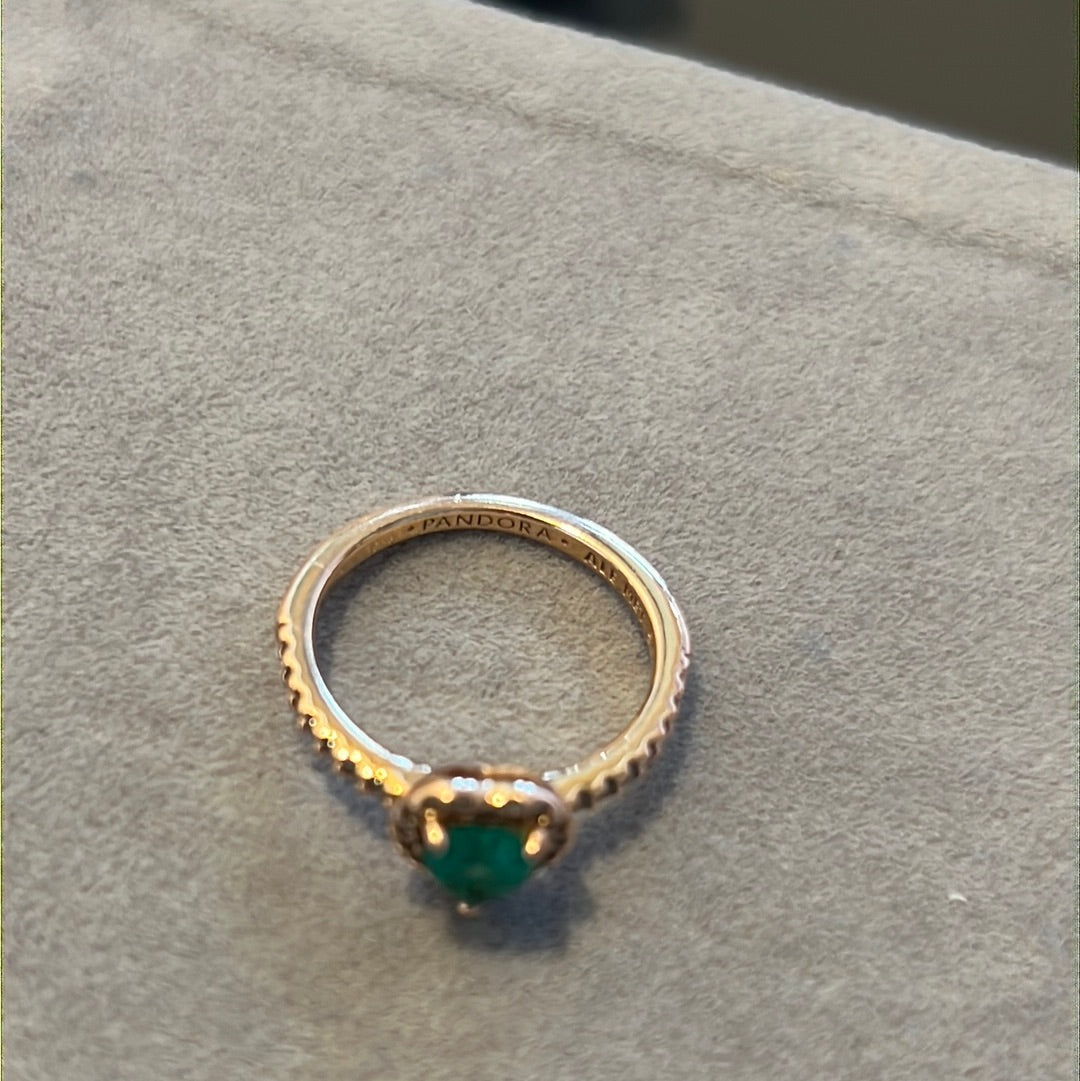 Genuine Pandora Rose Gold Pave Green Stone Heart Ring Beautiful