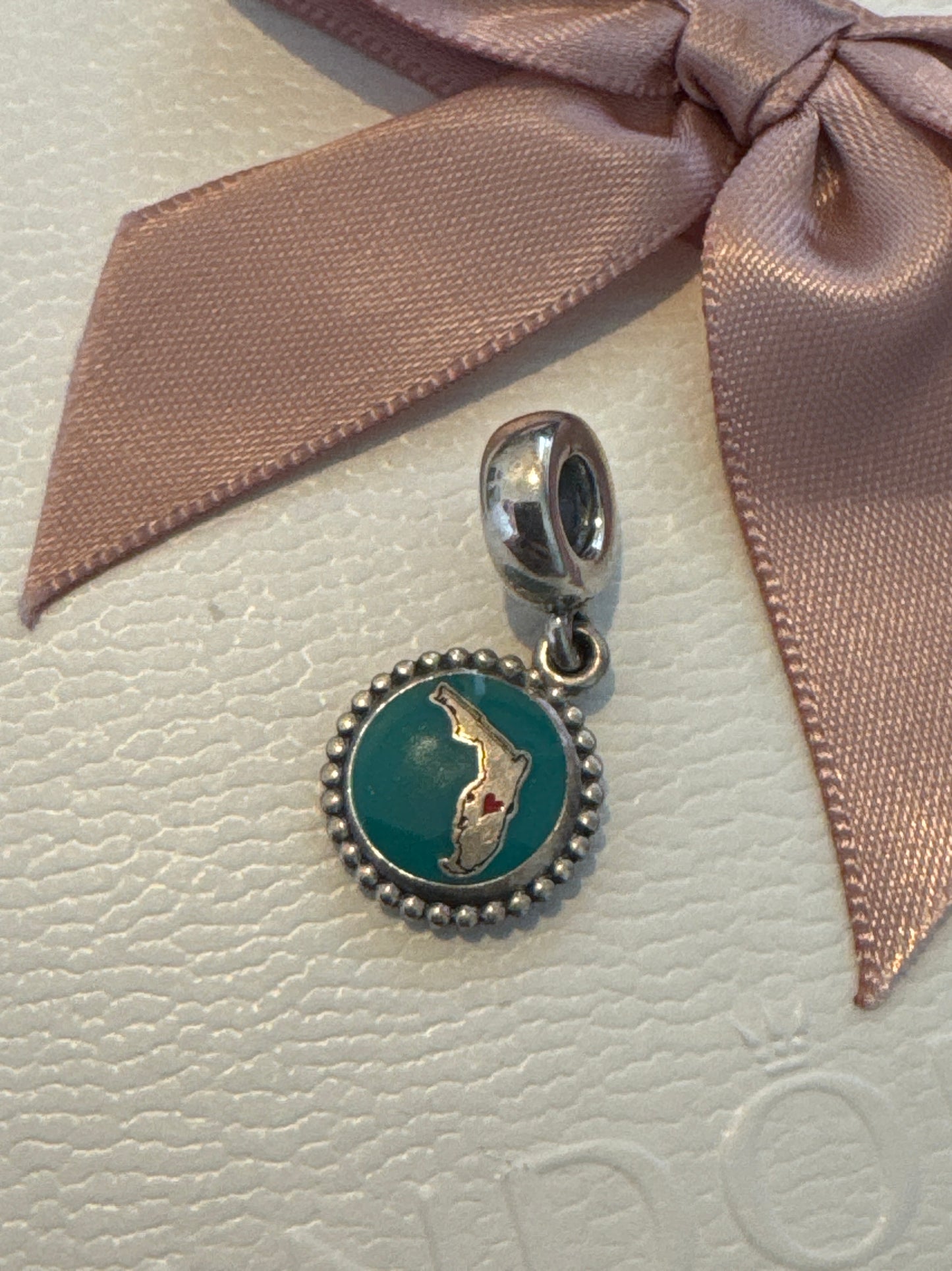 Genuine Pandora HTF USA Florida Map Teal Enamel Dangle Charm