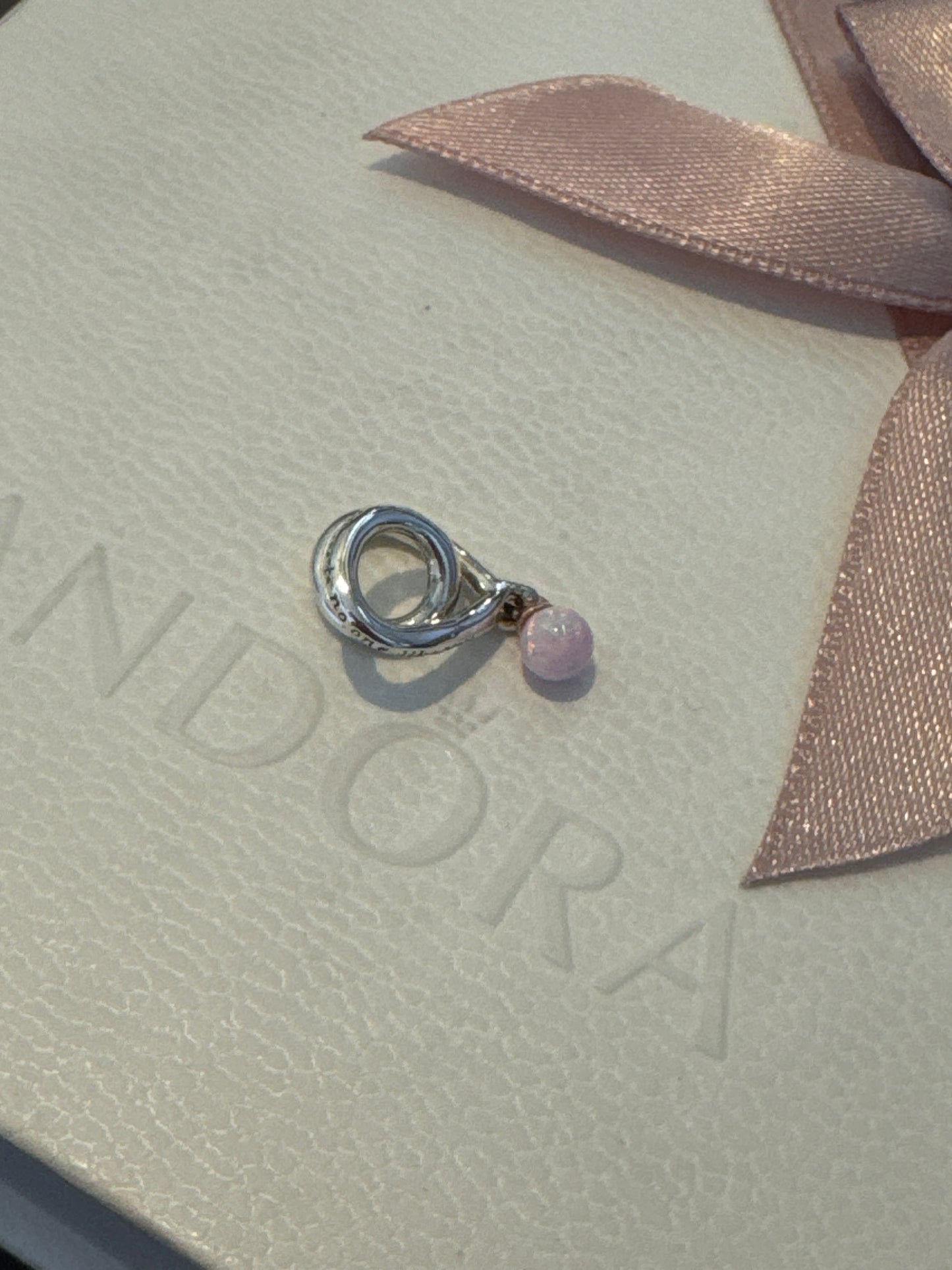 Genuine Pandora Open Heart Opal Pink Stone Dangle Charm