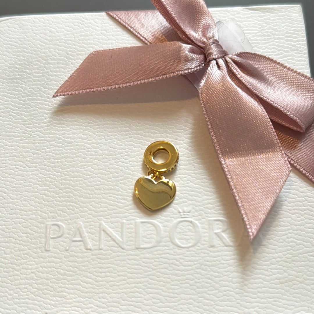 Genuine Pandora Shine Gold Engravable Heart Dangle Charm