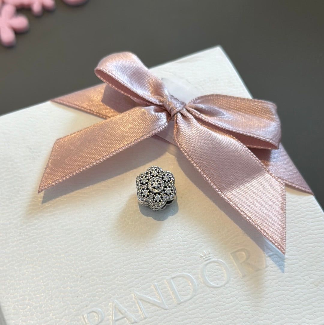 Genuine Pandora Pave Flower Charm with Pave Petals