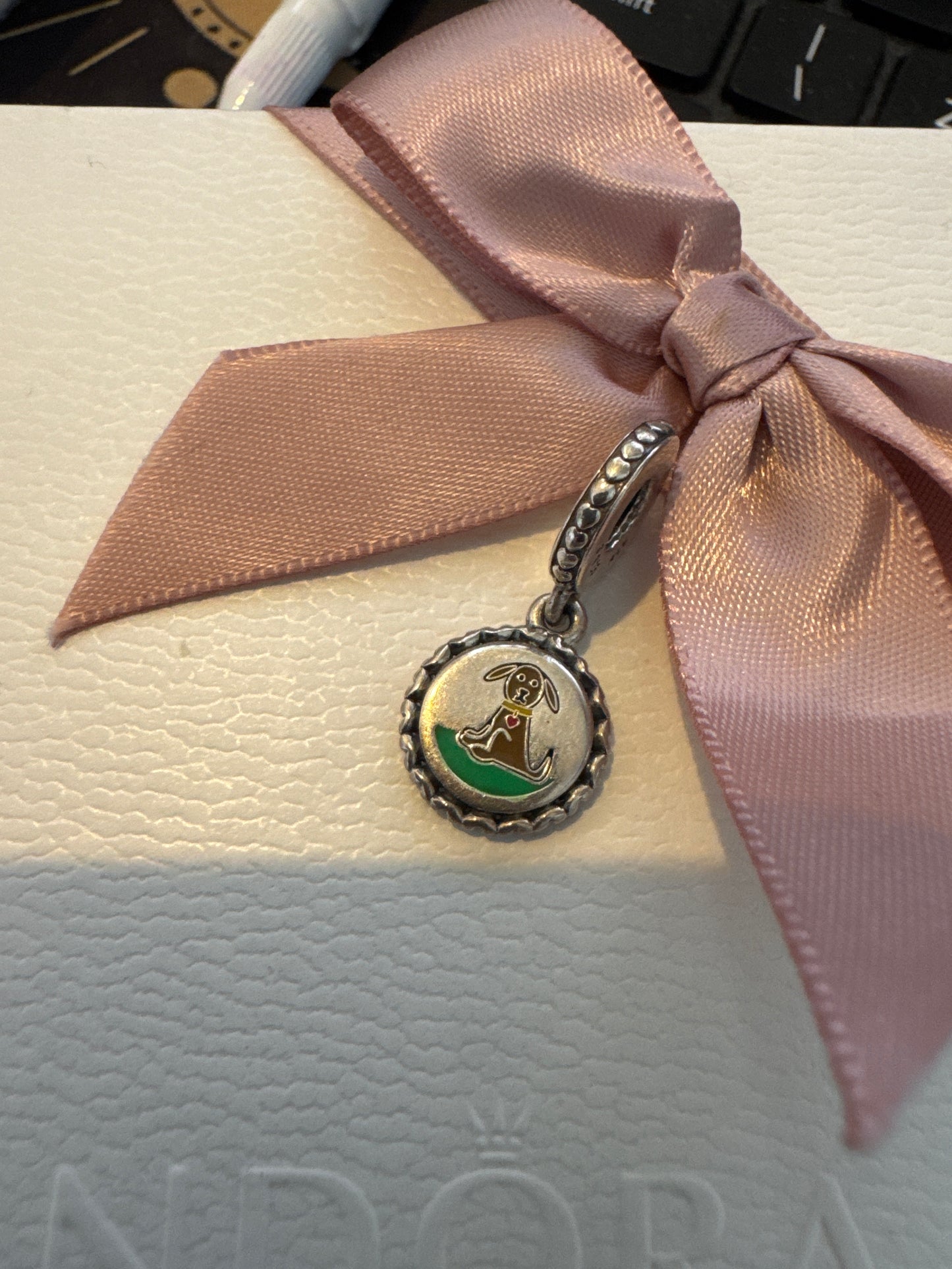 Genuine Pandora HTF Stick Dog Enamel Dangle Charm