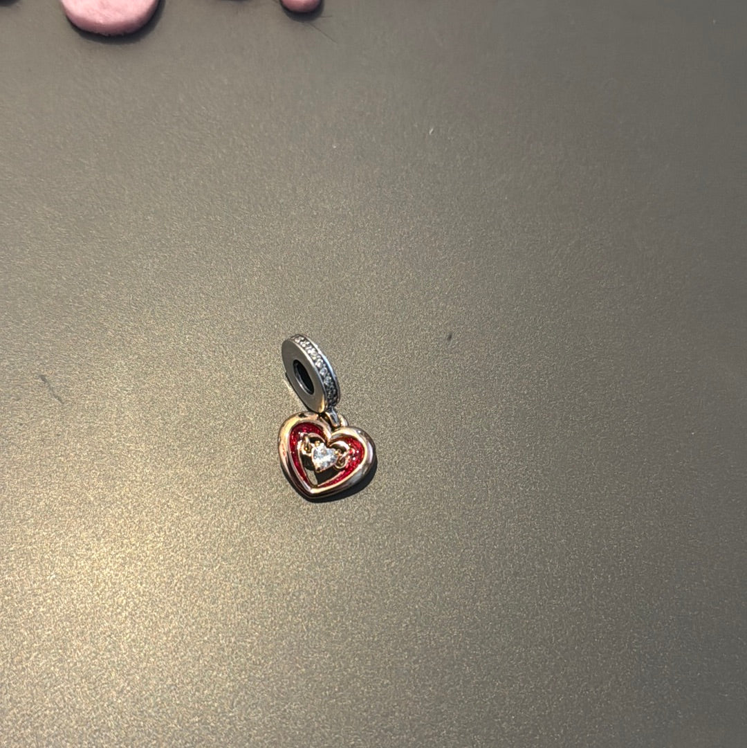 Genuine Pandora Rose Gold and Red Enamel "All for Love" Heart Dangle Charm