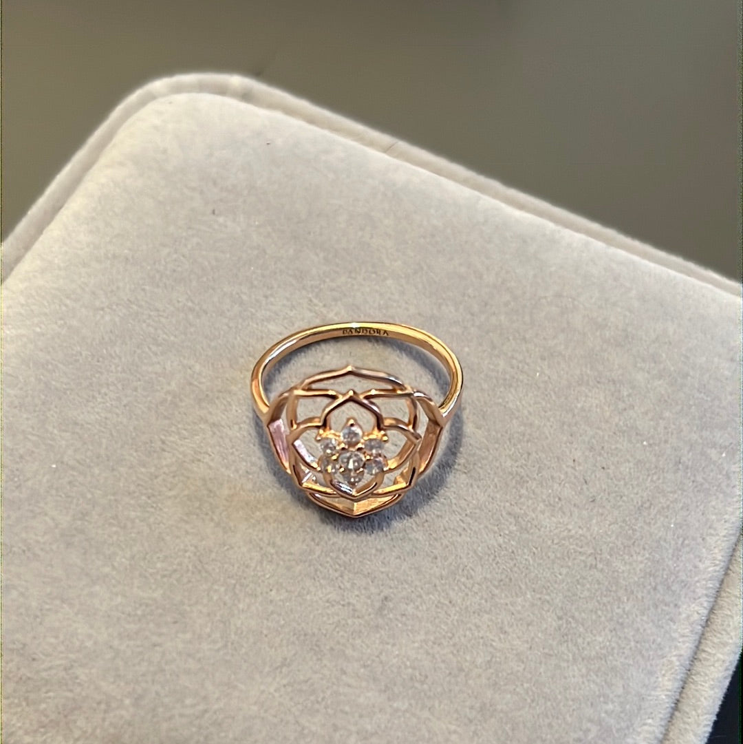 Genuine Pandora Rose Gold Sparkling Rose Flower Open Pave Ring 54