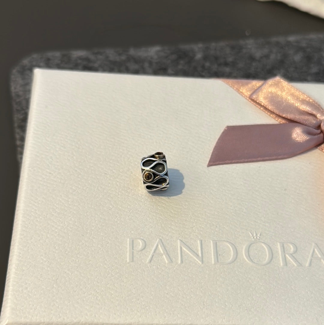 Genuine Pandora Two Tone RARE Smoky Brown Stone Infinity Charm