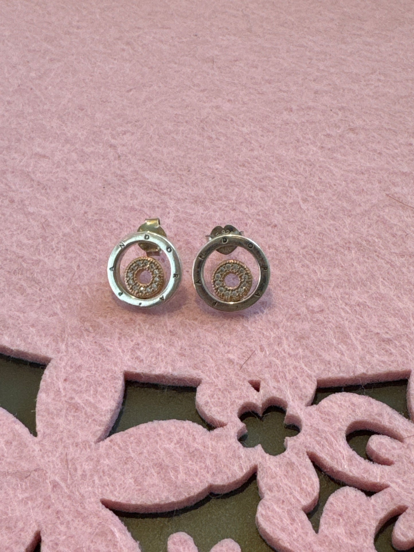 Genuine Pandora Rose Gold & Silver Circle Pave Sparkle Earrings