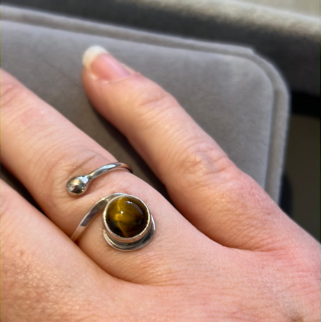 Sterling Silver Adjustable Tigers Eye Gemstone Ring 54