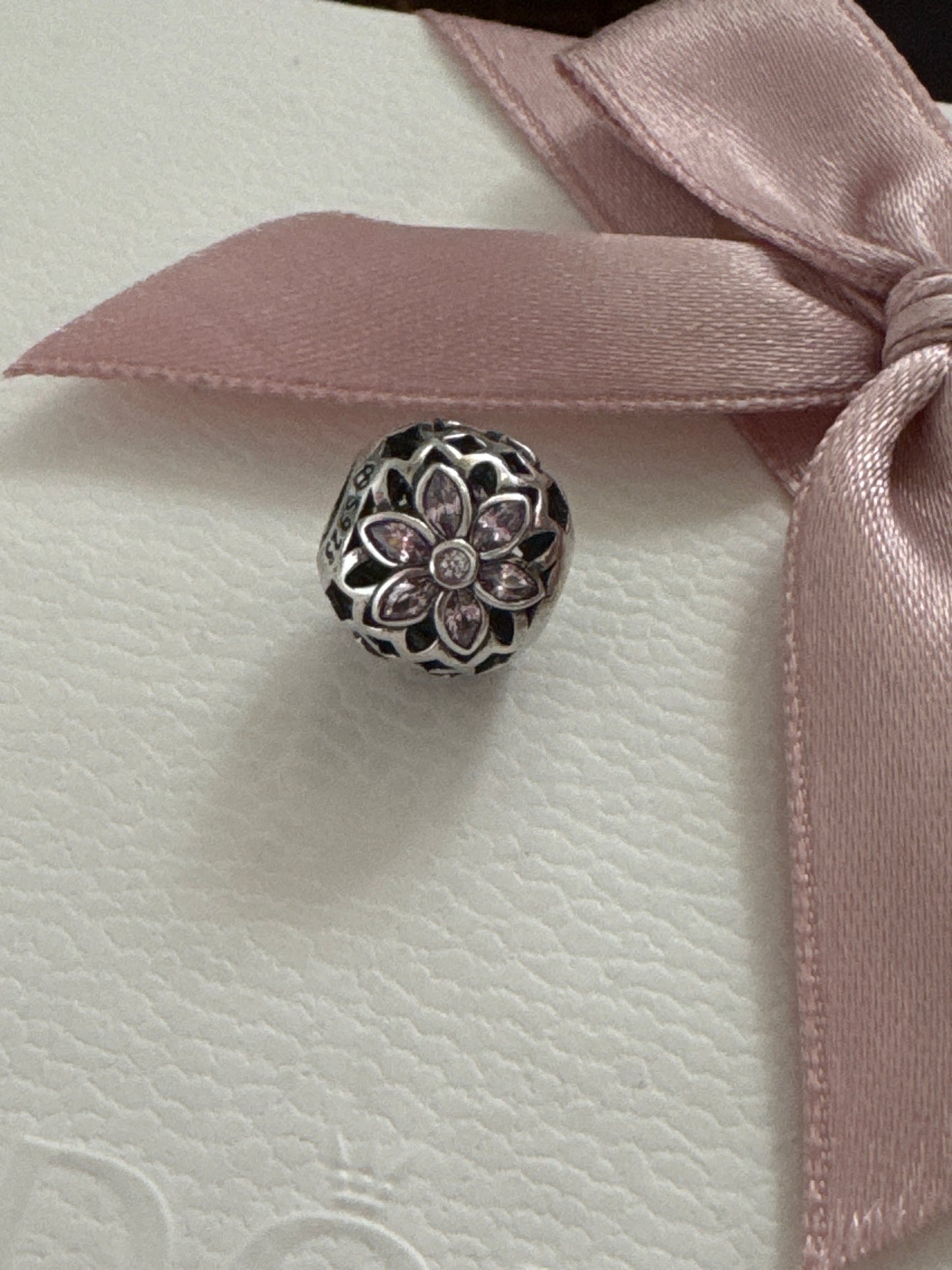 Sterling Silver Clear Pave Flower Openwork Charm