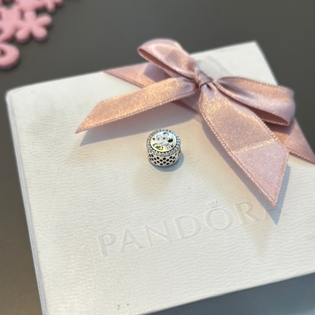 Genuine Pandora Disney Parks Christmas Minnie Mouse Enamel JOY Pave Charm