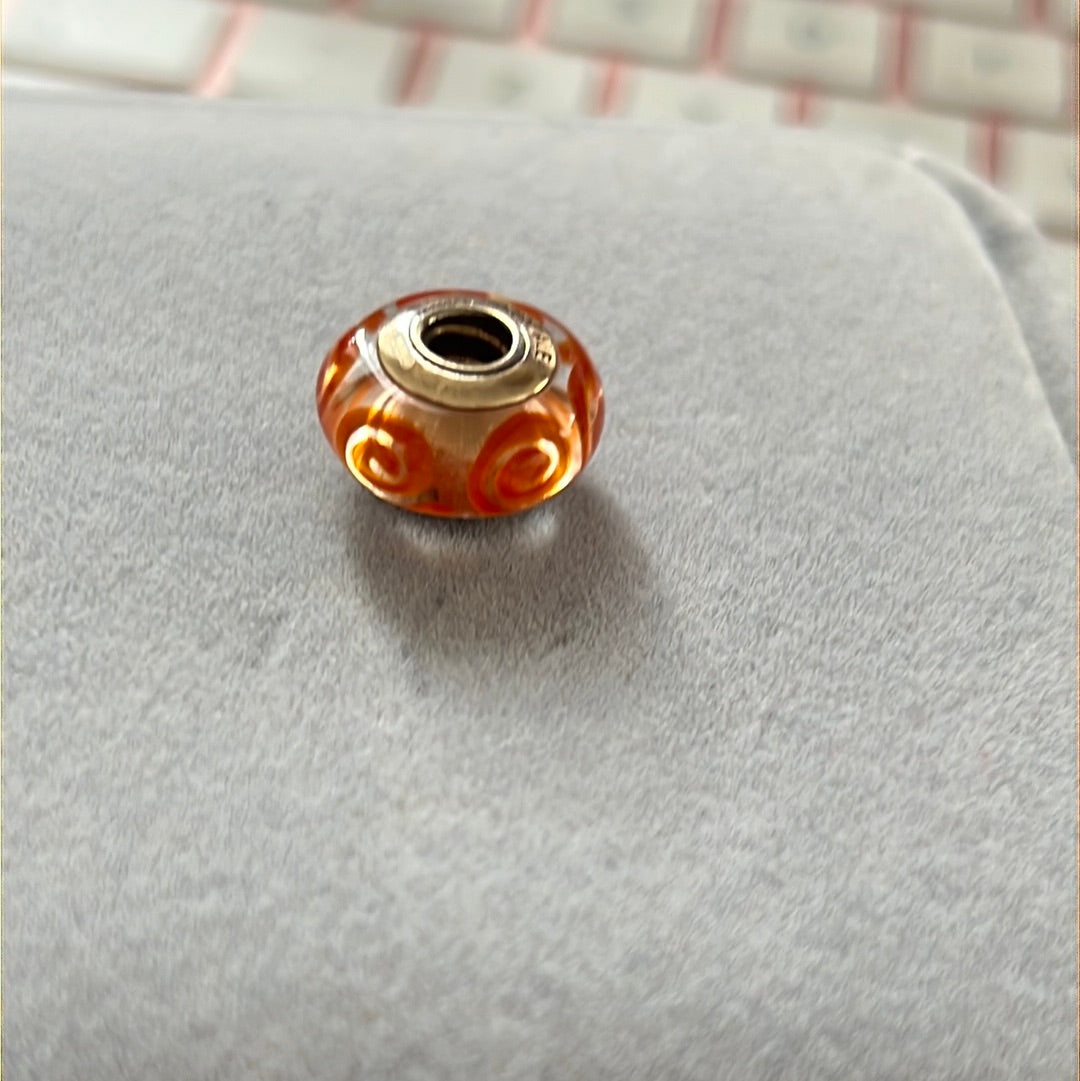 Genuine Pandora Solid 14ct Gold Orange Spiral Murano Charm HTF