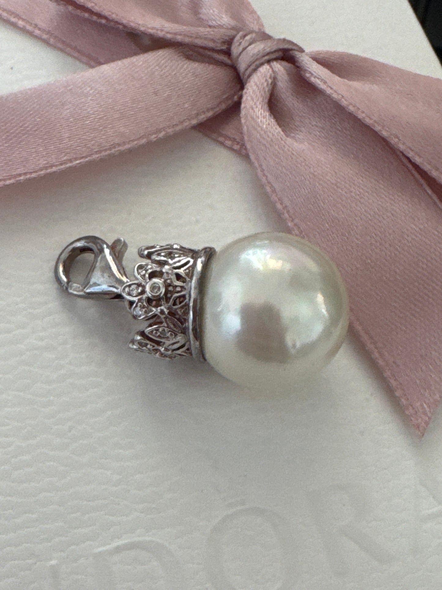Genuine Thomas Sabo Sterling Large Pearl With Pave Crown Queen Pendant for Necklace