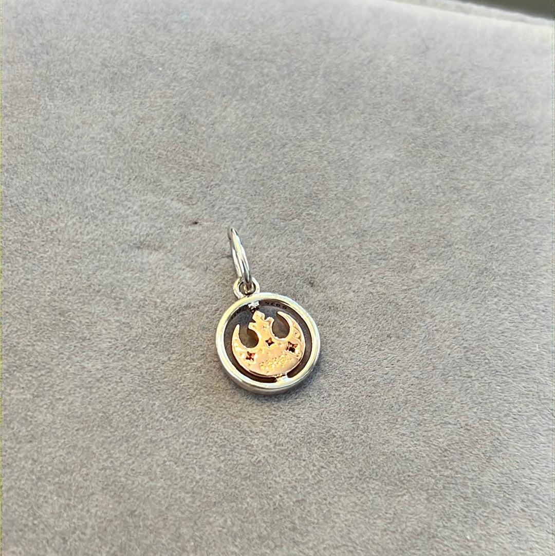 Genuine Pandora Disney Star Wars Rebal Rose Gold Mixed Metal CZ Dangle Charm