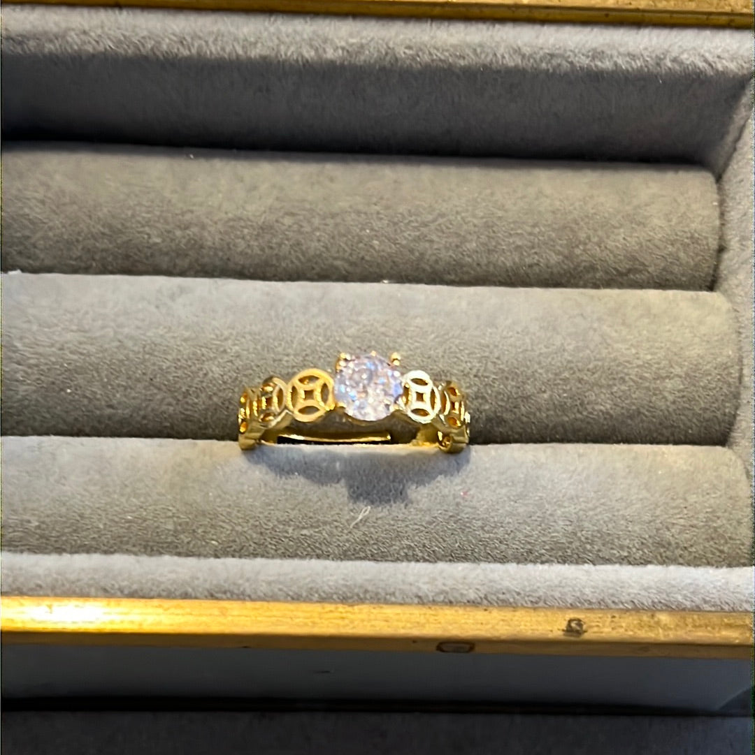 Brand New 14kt Gold Plated Clear Pave Openwork Ring ADJUSTABLE