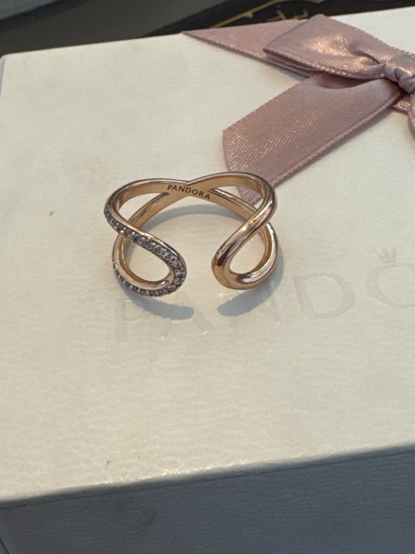 Genuine Pandora Rose Gold Open Pave CZ Ring Size Adjustable 60