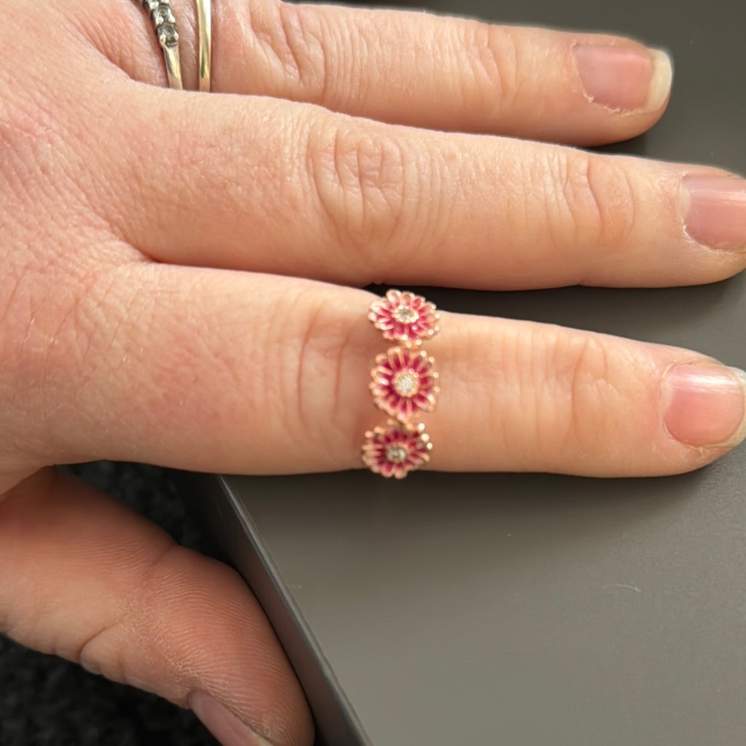 Genuine Pandora Rose Gold Pave Pink Trio Daisy Ring Size 56