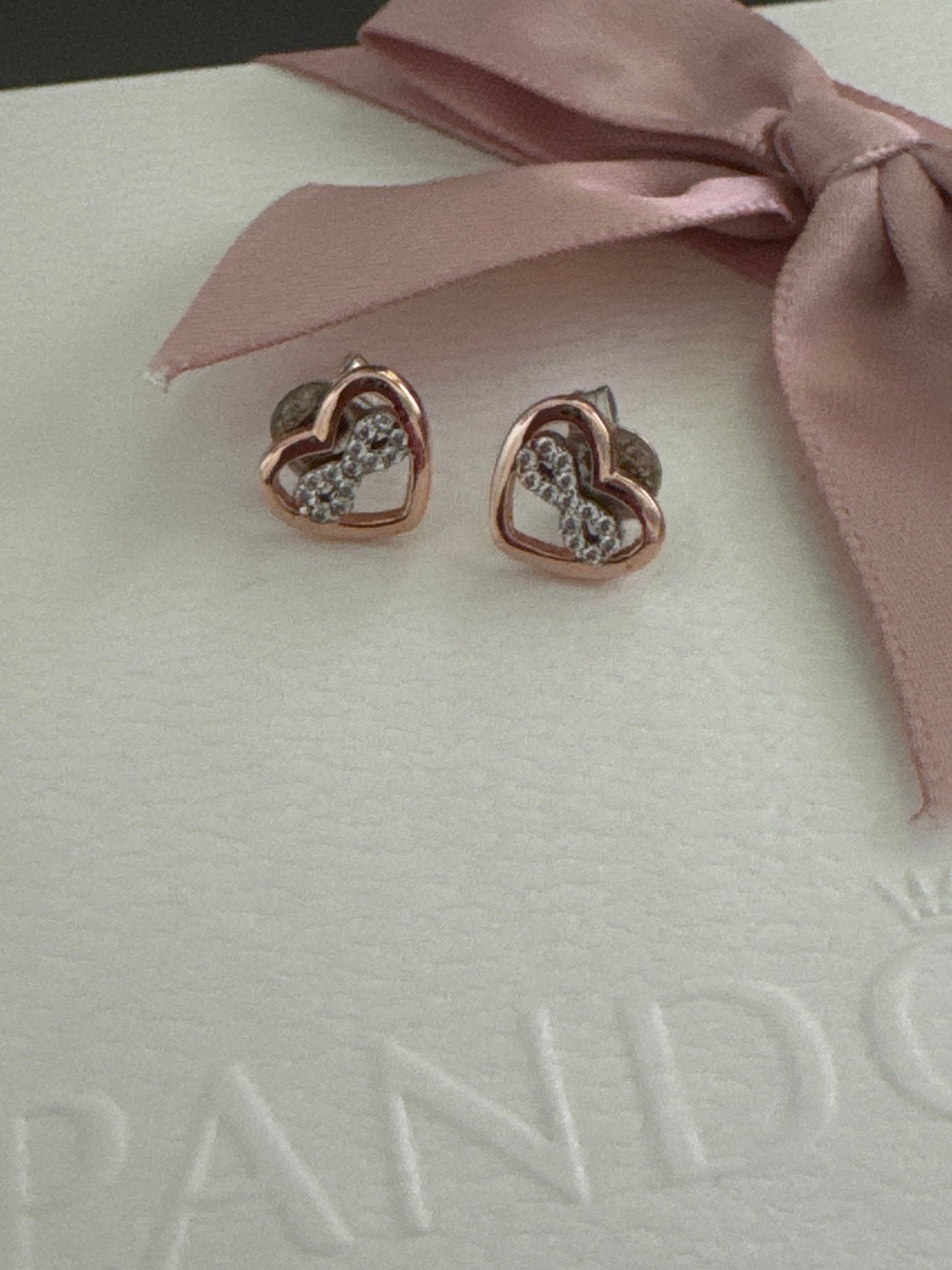 Sterling Silver and Rose Gold Pave Infinity Heart Earrings Stud