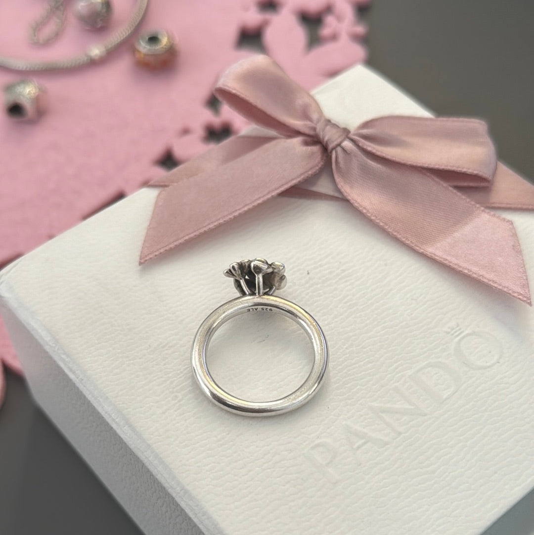 Genuine Pandora Two Tone He Loves Me Not Daisy Flower HTF Rare Ring Diamond Size 56