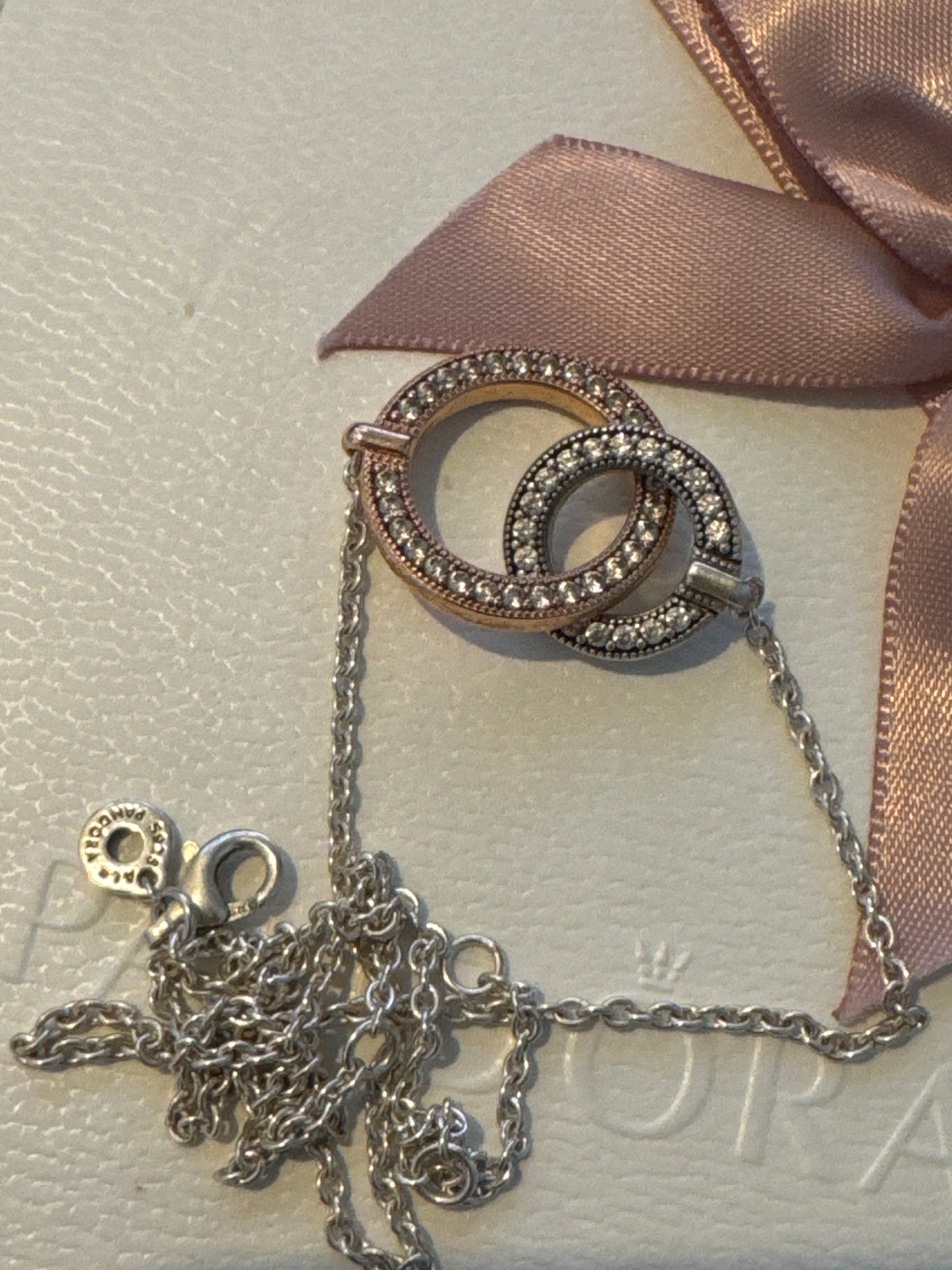 Genuine Pandora Signature Two Tone Intertwined Circles Necklace
