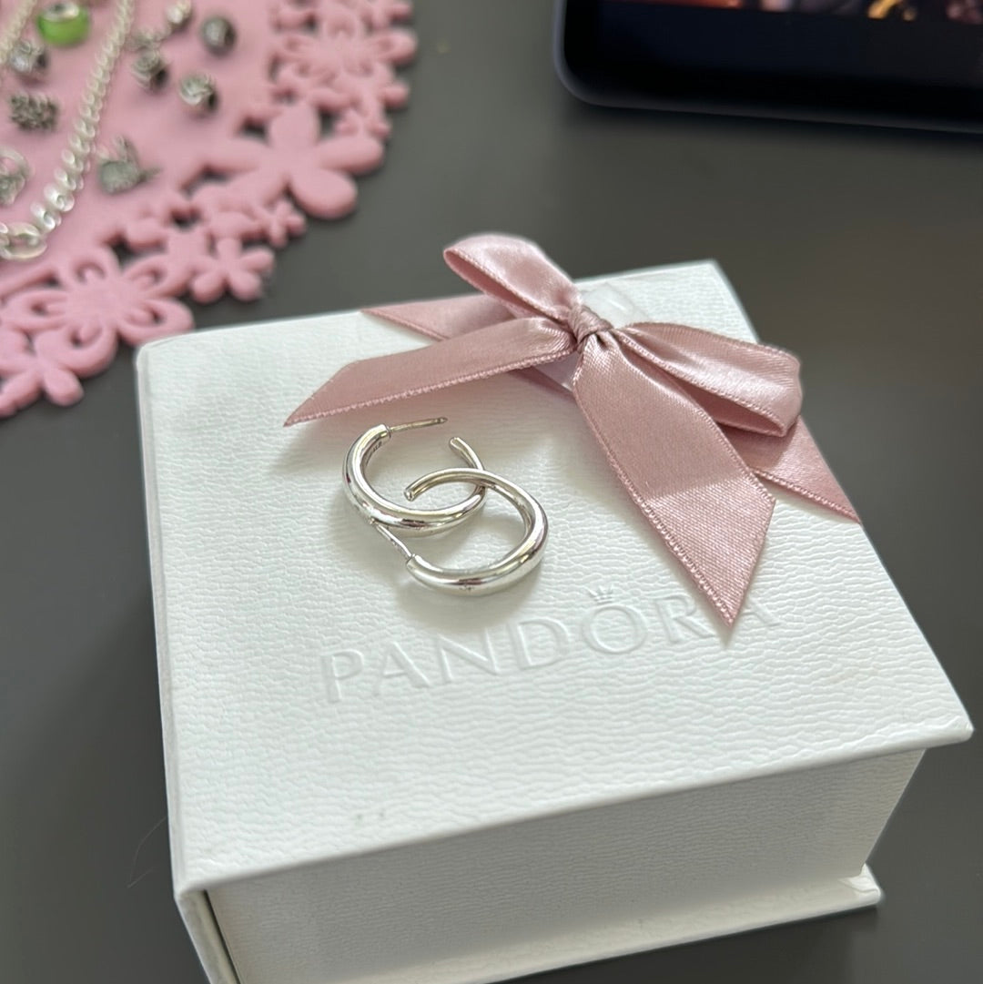 Genuine Pandora Liquid Silver Flow Super Rare Hoop Hoops Earrings