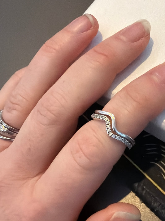 Genuine Pandora Wave Ring Pave Plain Set Size 50