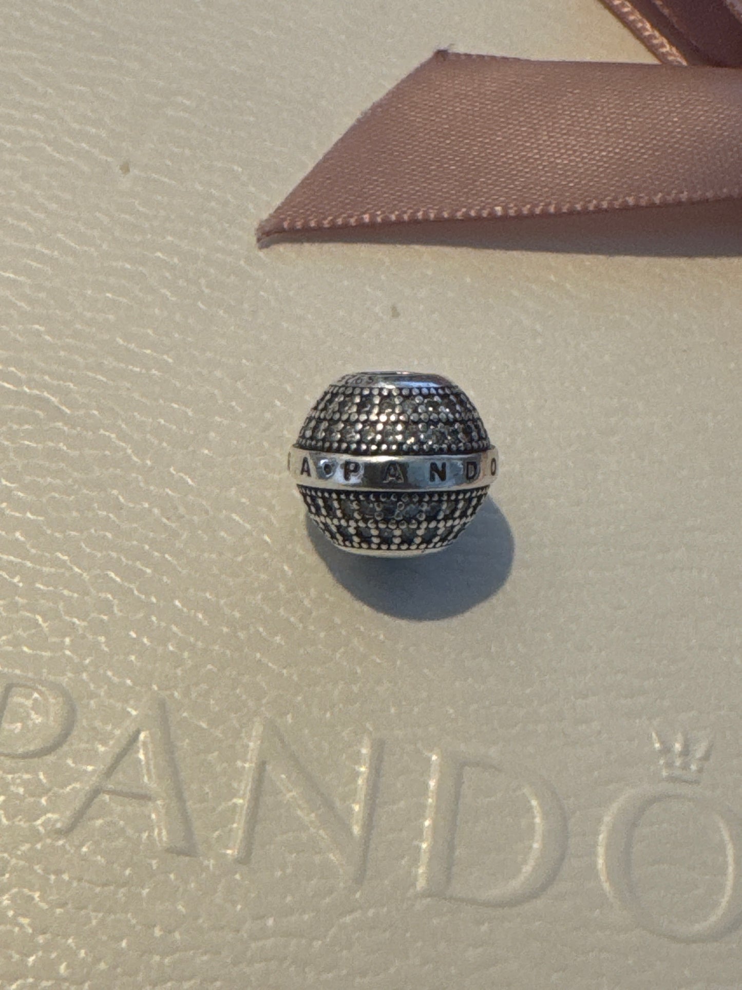 Genuine Pandora Pave Line Logo Ball Charm New Style