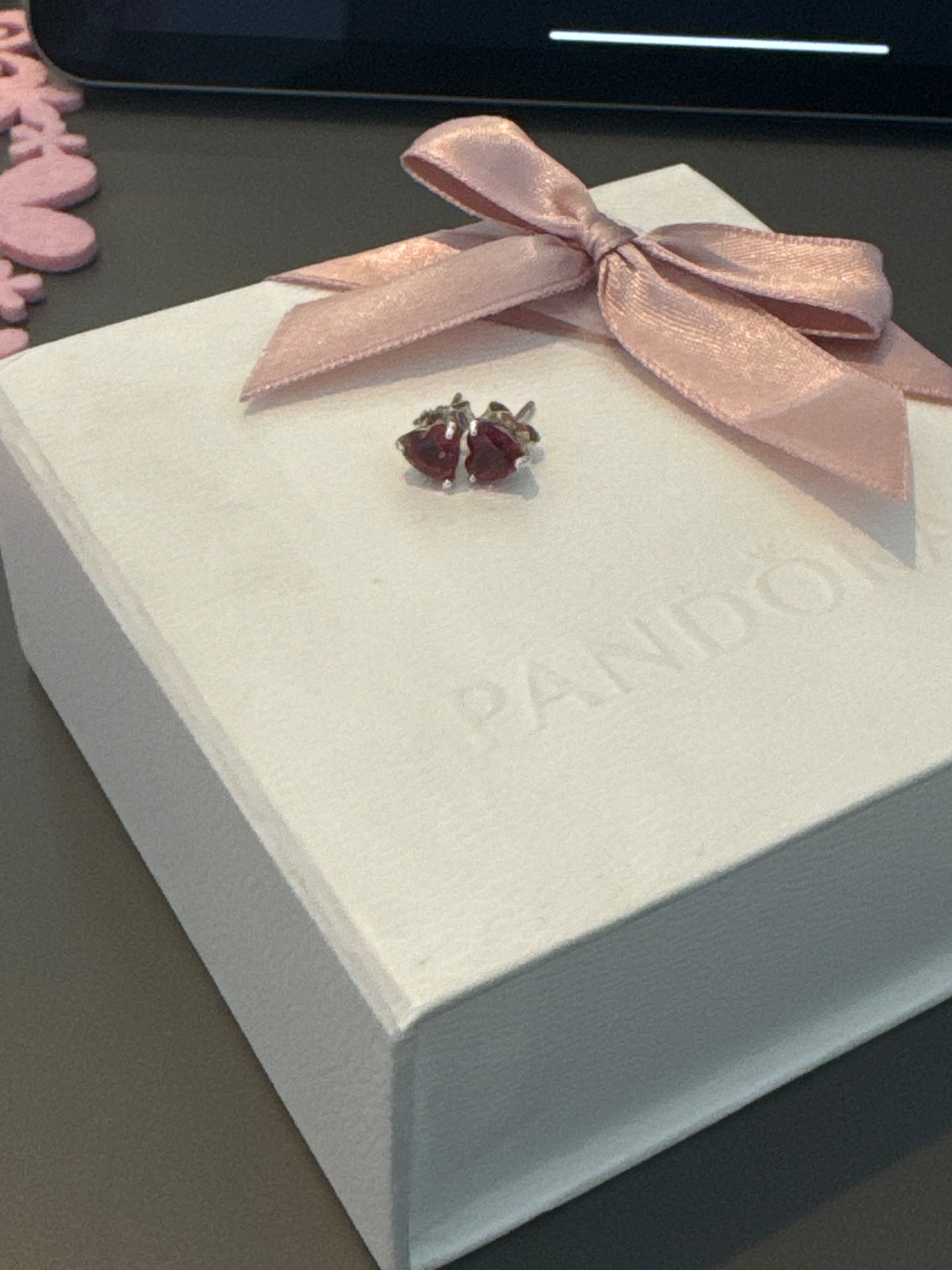 Genuine Pandora Red CZ Heart Earrings Studs