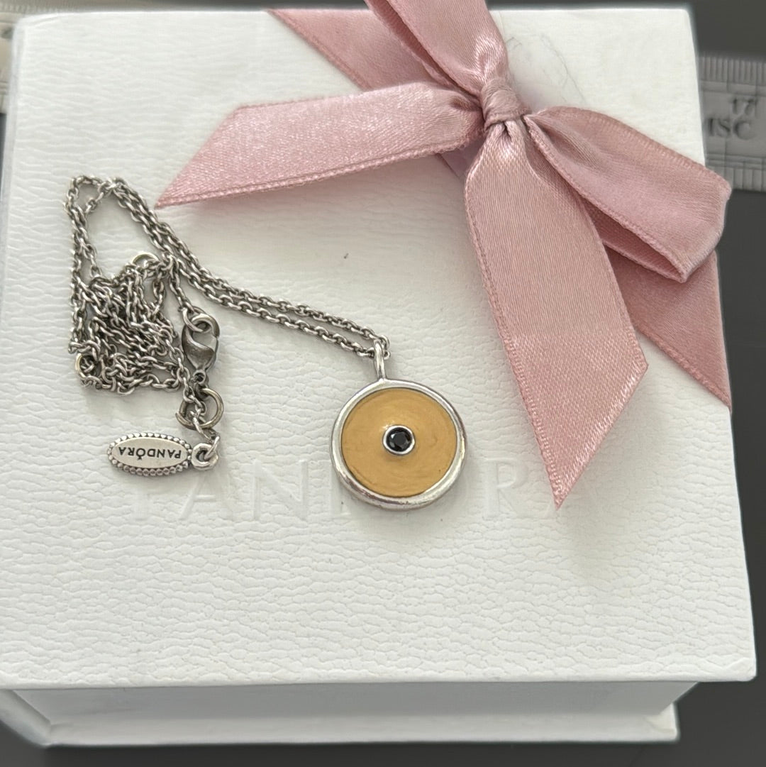 Genuine Pandora RARE HTF Enamel Ivory & Black Stone Necklace 40cm Chain