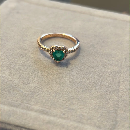 Genuine Pandora Rose Gold Pave Green Stone Heart Ring Beautiful