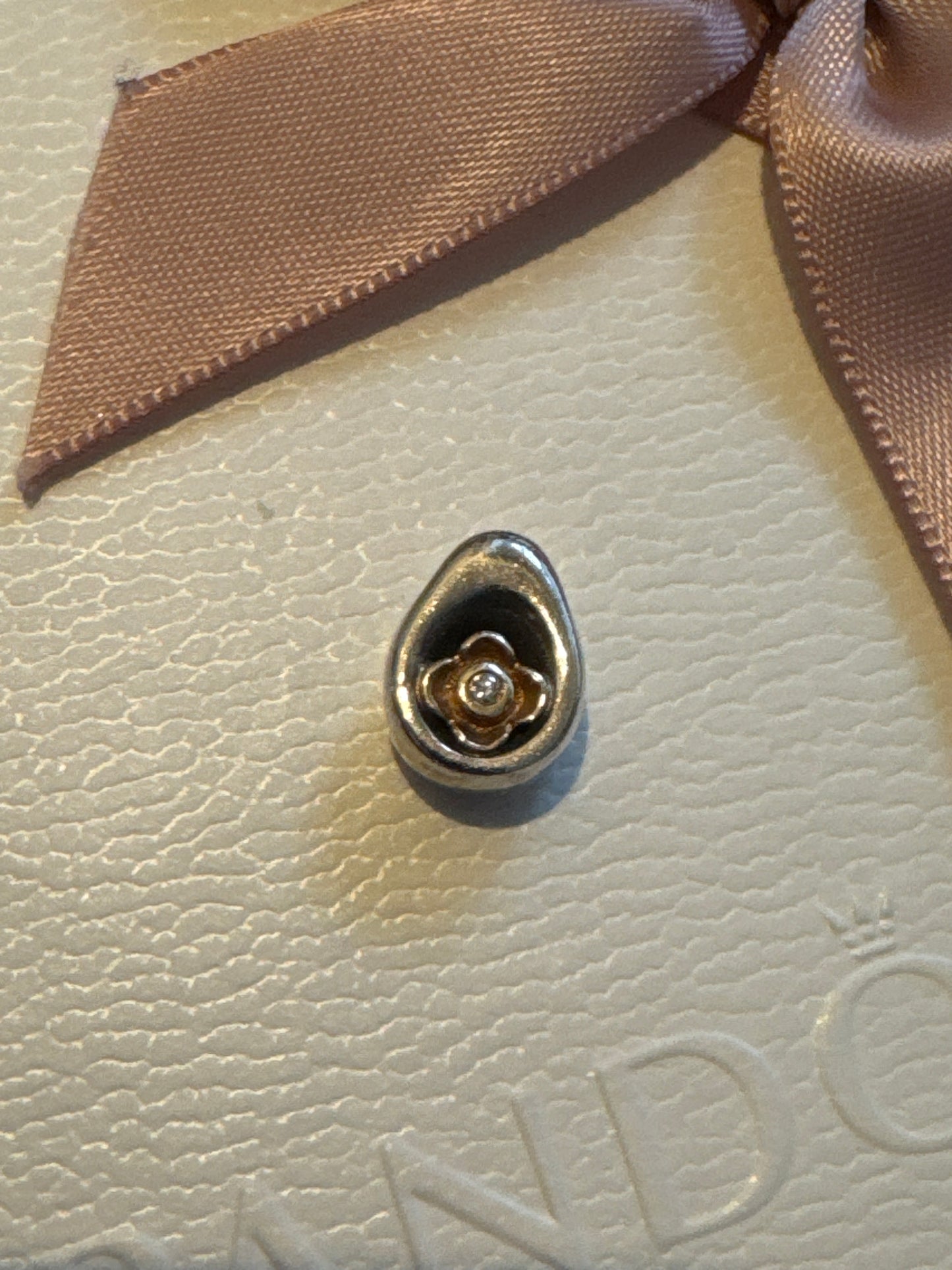 Genuine Pandora Two Tone Perfect Posie Diamond Pendant Charm RARE HTF
