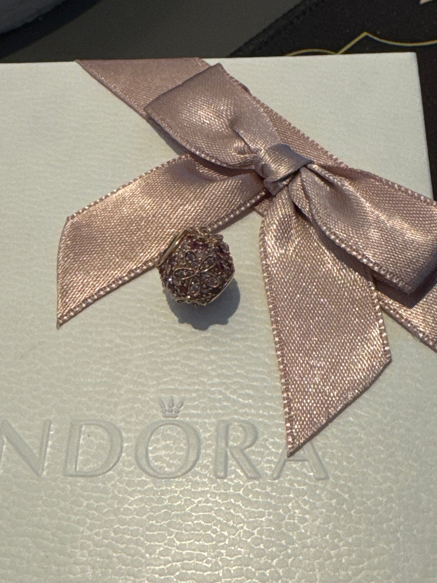 Genuine Pandora Rose Gold Sparkling Pink Pave Flower Daisy Ball Charm