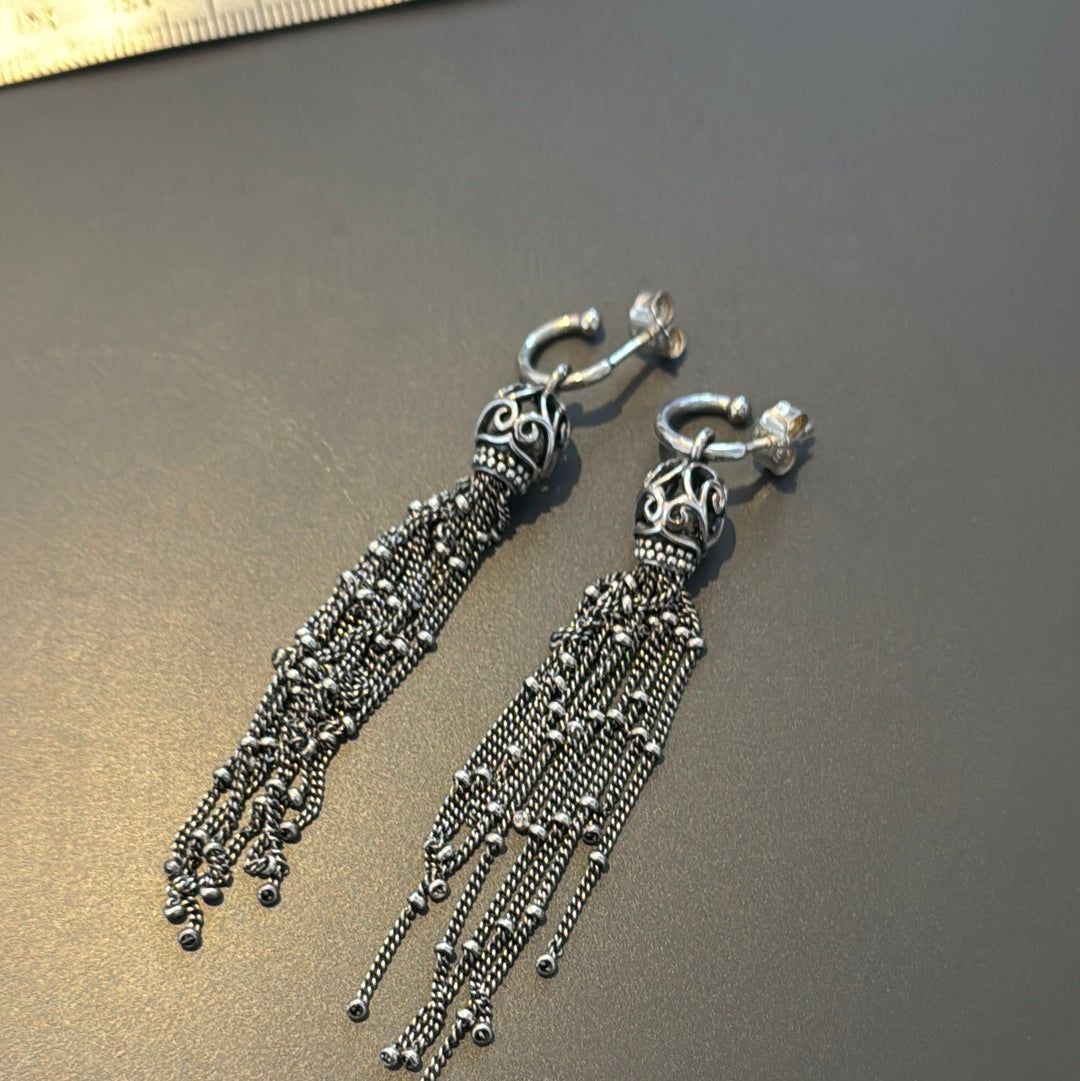 Genuine Pandora Oriental Large Tassel Pave Dangle Earrings Statement Piece