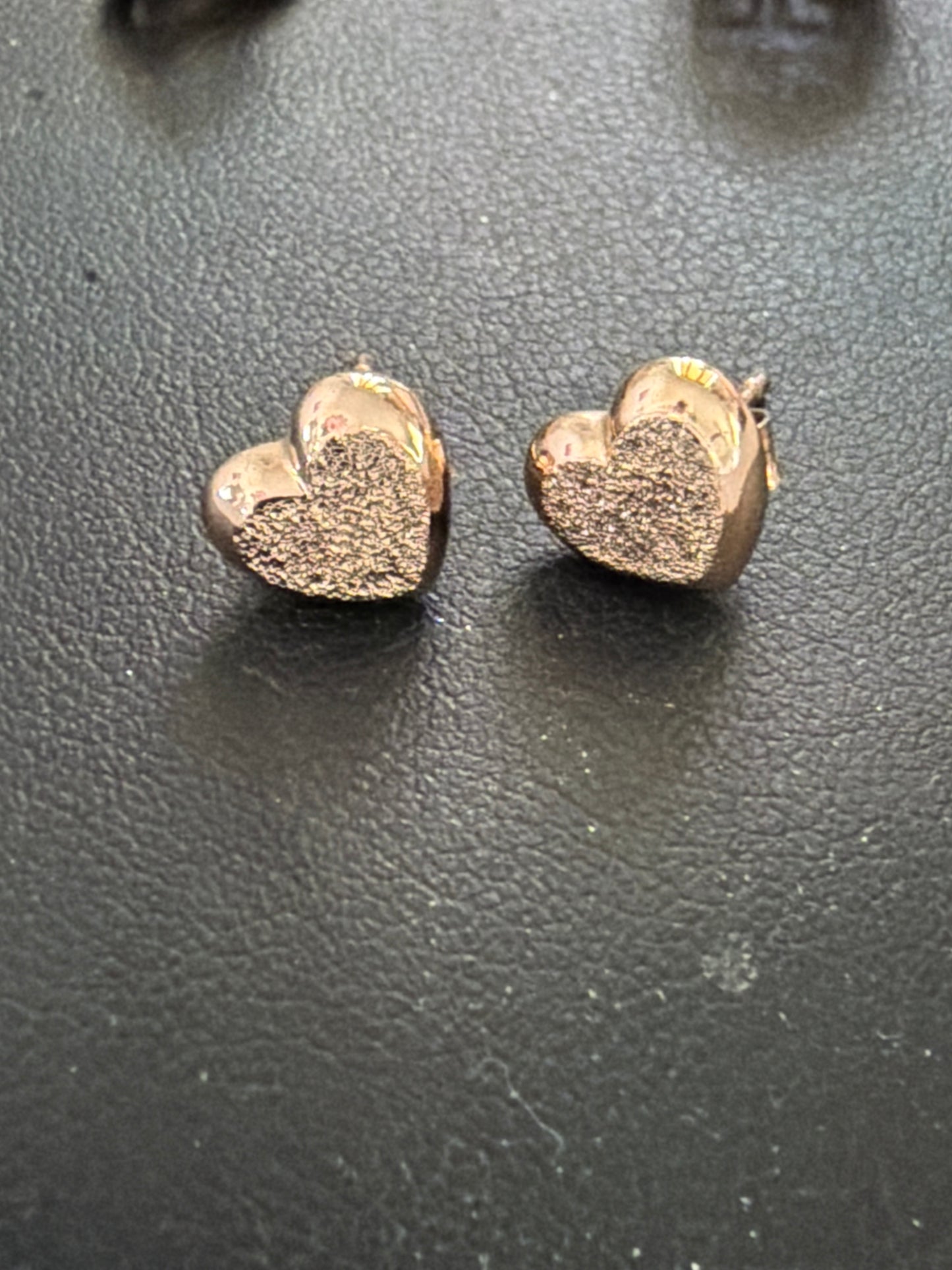 Genuine Pandora Rose Gold Plain Matte Textured Heart Stud Earrings
