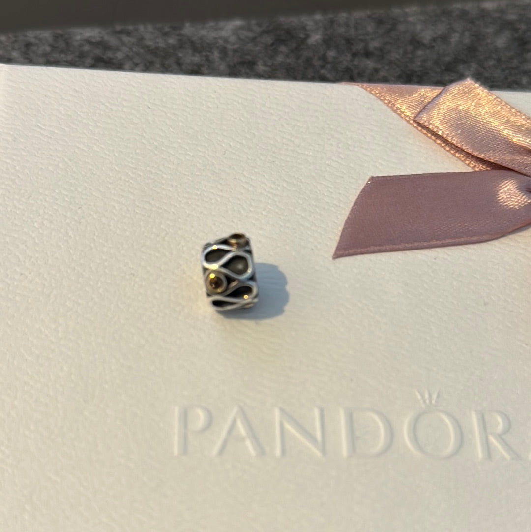 Genuine Pandora Two Tone RARE Smoky Brown Stone Infinity Charm